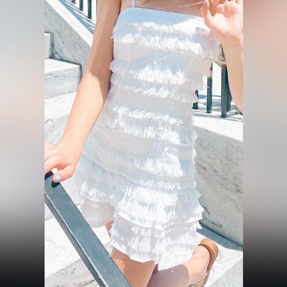 princess polly white ruffled feather dress